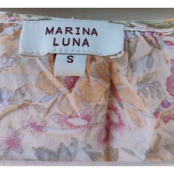 Marina Luna Womans Top Blouse Fall Floral Size Small S Thin Cream Yellow Autumn - Picture 7 of 10